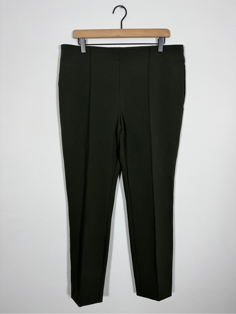 WP116 {Rachel Zoe} Dark Green Pleated Straight Leg Pull On Ponte Dress Pants
